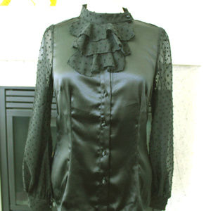 New Voodoo Vixen Black Satin Sheer Sleeves Top XL